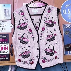 Christopher & Banks Beige Floral Basket Vest